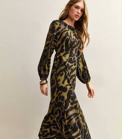 Animal Print Satin Midi Dress