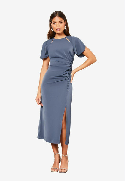 Lipsy Button Front Ruched Sleeved Shift Dress