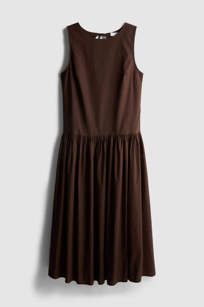 Cotton Poplin Dropped Waist Midi Dress