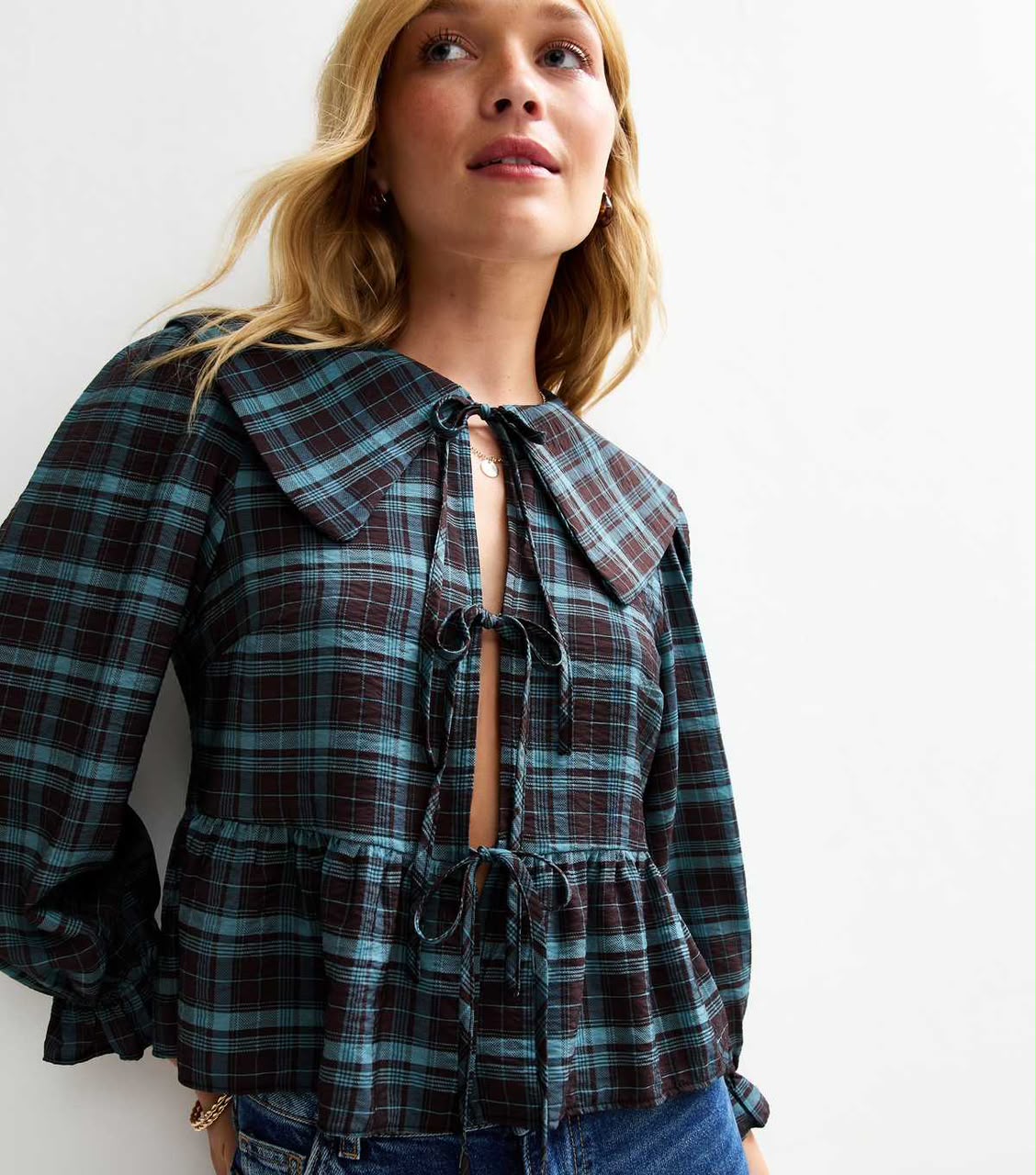 Brown Checked Tie Up Shirt