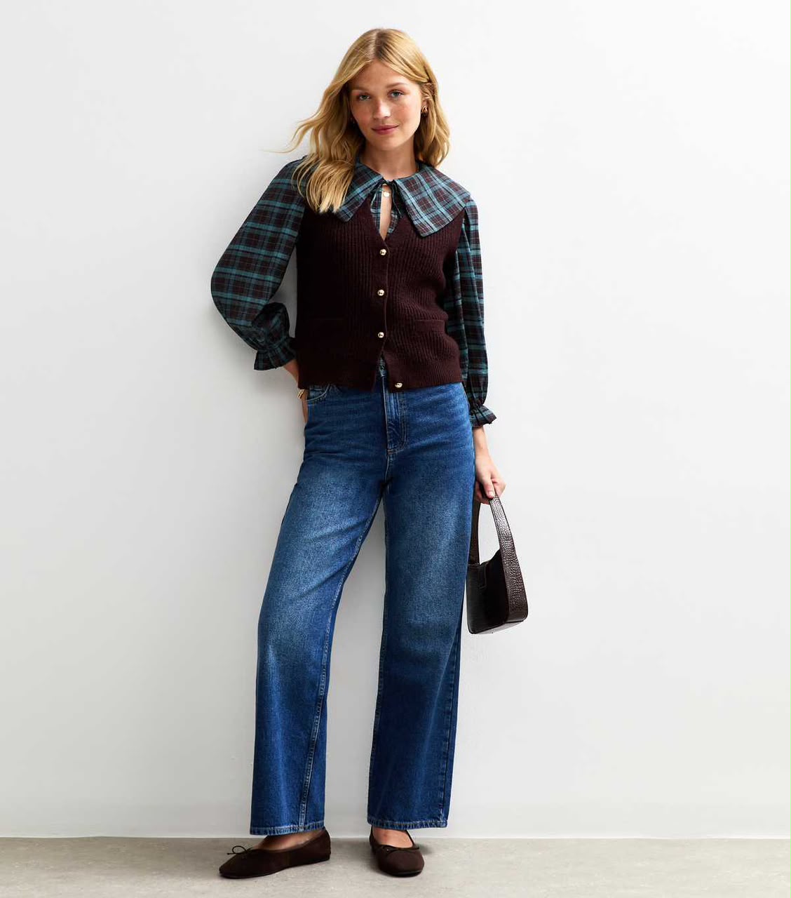 Brown Checked Tie Up Shirt