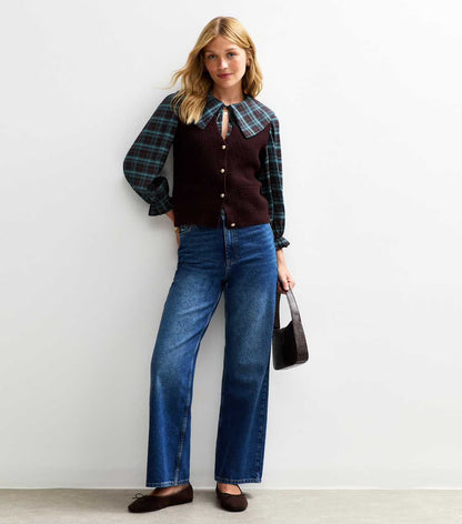 Brown Checked Tie Up Shirt