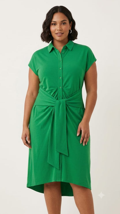 Green Belted Shirt Dress