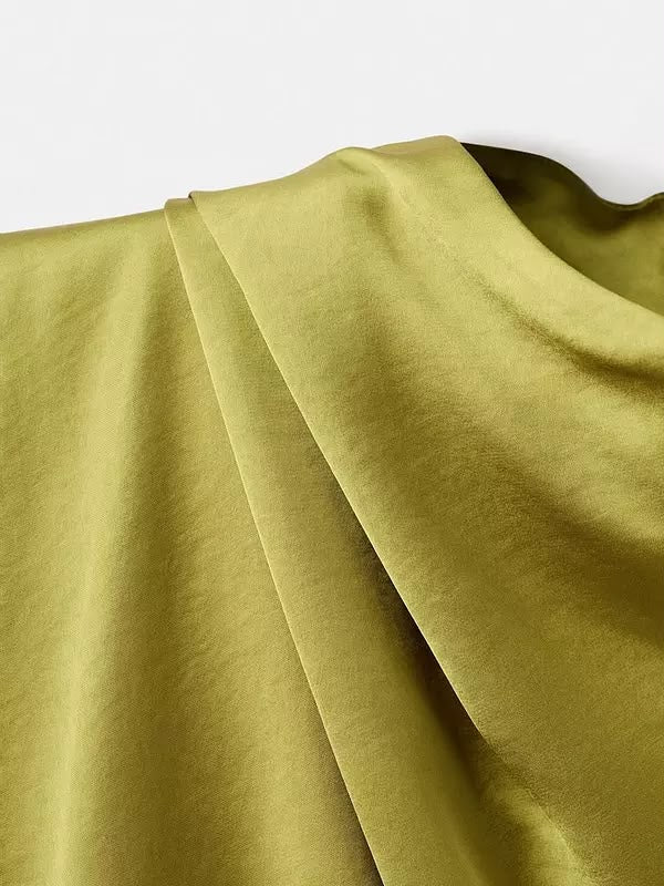 Satin Blouse With Draped Neck Green