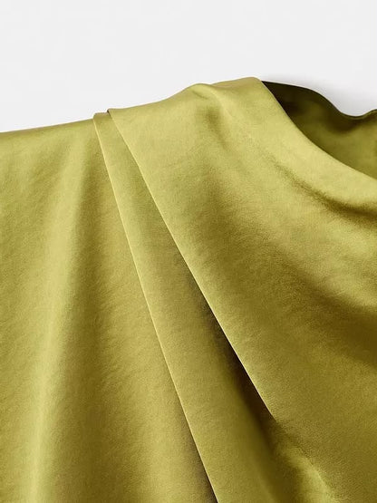 Satin Blouse With Draped Neck Green