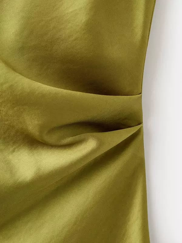 Satin Blouse With Draped Neck Green