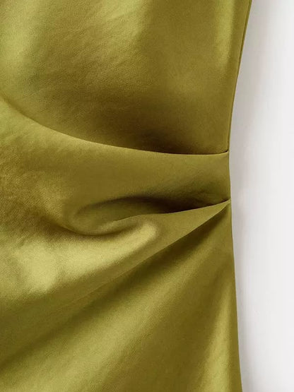 Satin Blouse With Draped Neck Green
