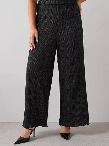 Curve Lurex Plisse Wide Leg Trouser