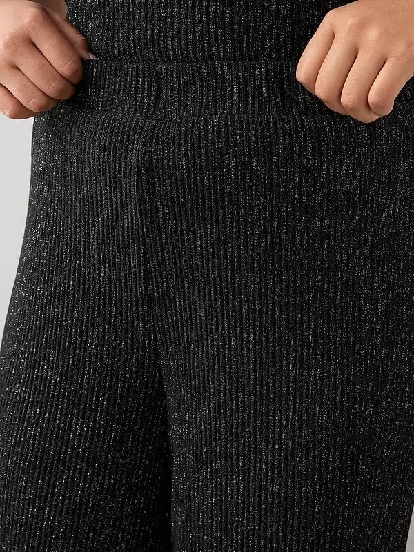 Curve Lurex Plisse Wide Leg Trouser