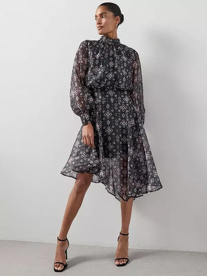 Asymmetrical Hem Dress Print