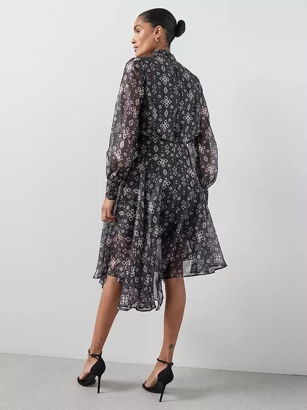 Asymmetrical Hem Dress Print