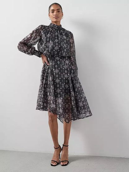 Asymmetrical Hem Dress Print