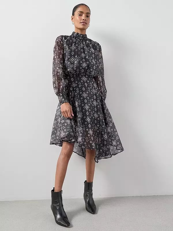 Asymmetrical Hem Dress Print