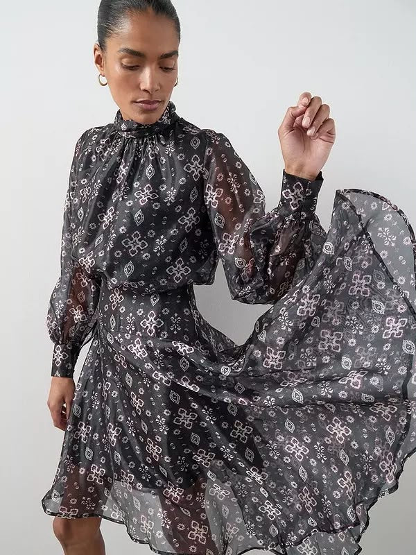 Asymmetrical Hem Dress Print