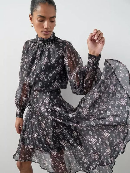 Asymmetrical Hem Dress Print