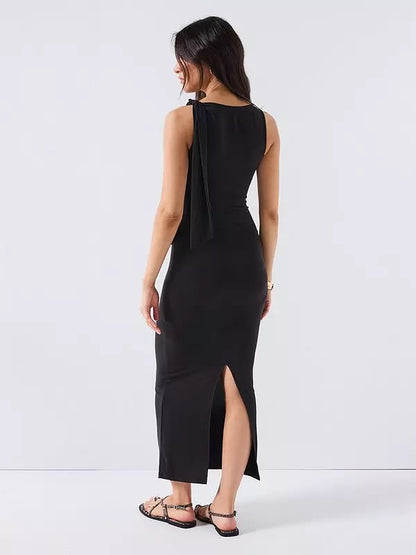 Tie Shoulder Dress Black