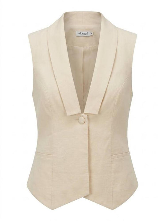 Tailored Linen-Blend Shawl Collar Vest
