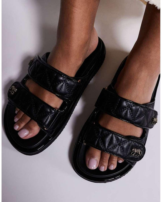 River Island Quilted Dad Sandal in Black