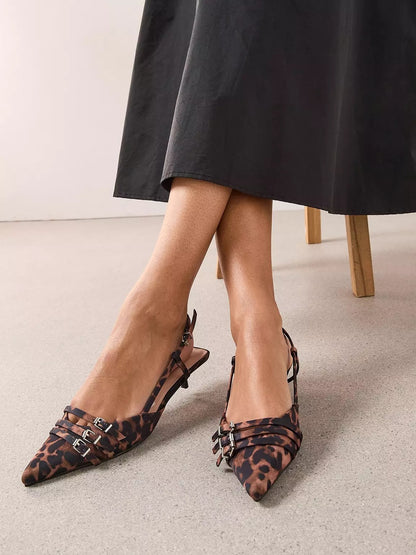 Kitten Heel Sling Back Court Shoe - Leopard