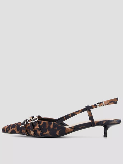 Kitten Heel Sling Back Court Shoe - Leopard