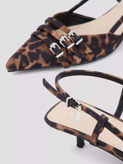 Kitten Heel Sling Back Court Shoe - Leopard