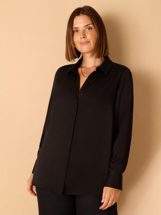 Live Unlimited V-Neck Black Collared Shirt