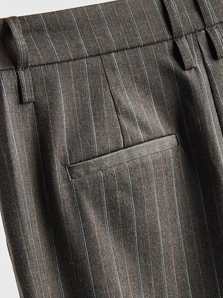 Pleats Dark Grey Strip Loose Trouser