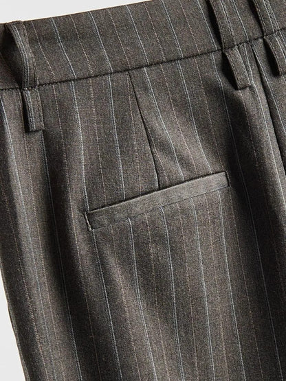 Pleats Dark Grey Strip Loose Trouser