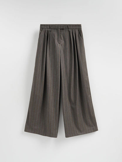 Pleats Dark Grey Strip Loose Trouser