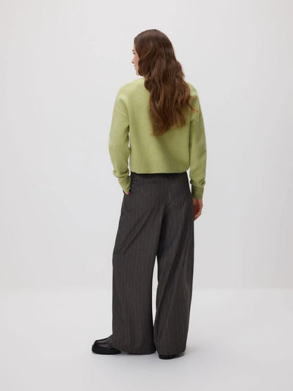 Pleats Dark Grey Strip Loose Trouser
