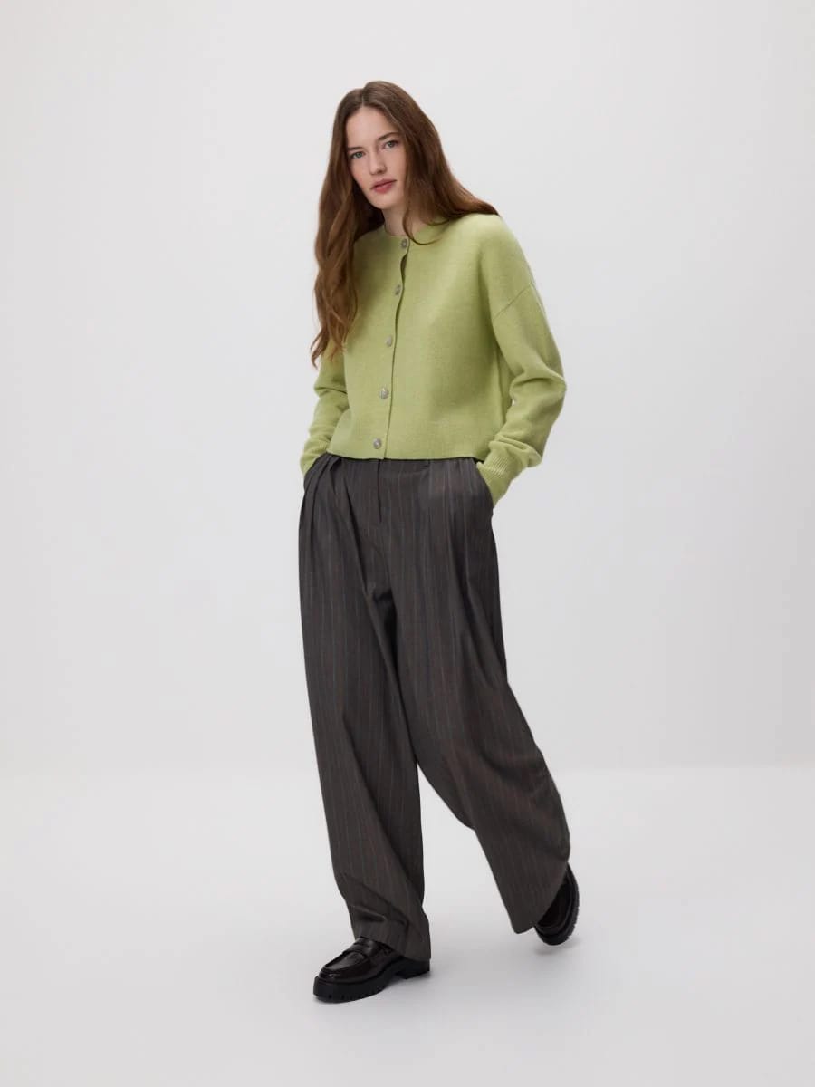 Pleats Dark Grey Strip Loose Trouser