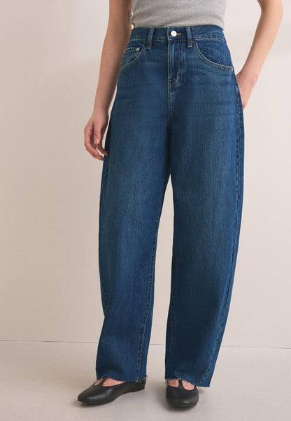Dark Blue Barrel Leg Jeans