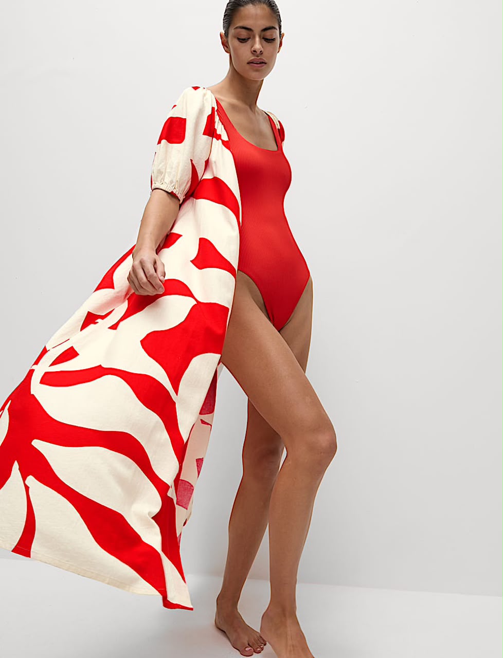 Linen Rich Printed Midi Swing Beach Dress