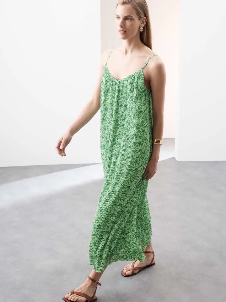 Autograph Plisse Printed V-Neck Midaxi Cami Dress