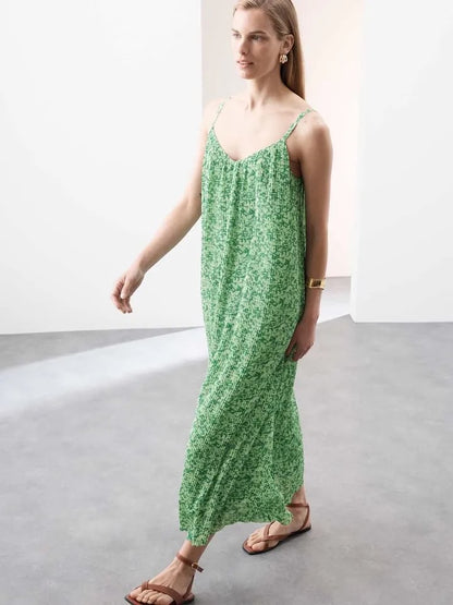 Autograph Plisse Printed V-Neck Midaxi Cami Dress