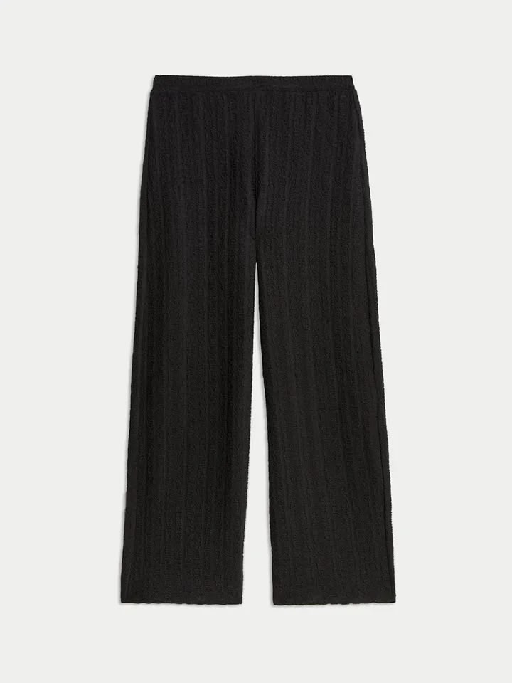 Textured Elasticated Waist Wide Leg Trouser