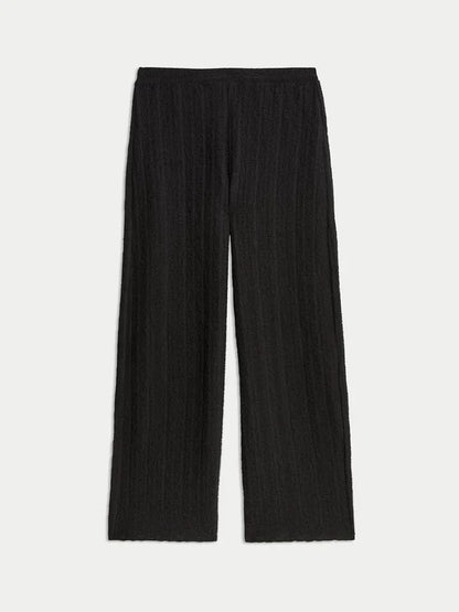 Textured Elasticated Waist Wide Leg Trouser