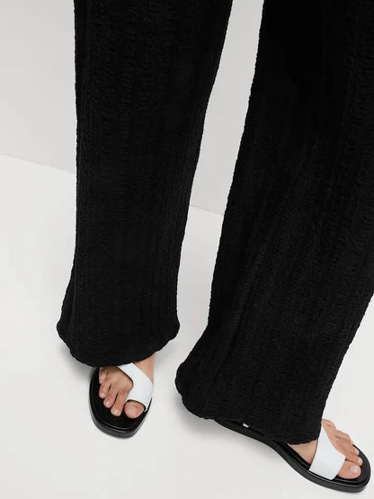 Textured Elasticated Waist Wide Leg Trouser