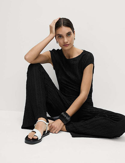 Textured Elasticated Waist Wide Leg Trouser