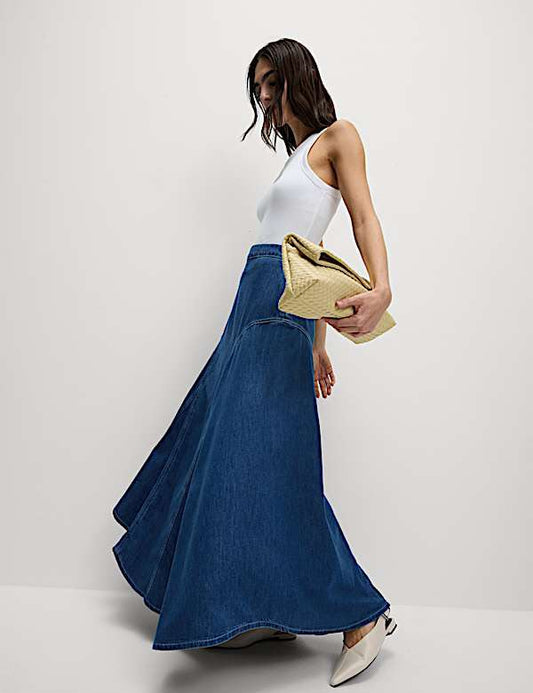 Denim High Waisted Maxi Asymmetric Skirt