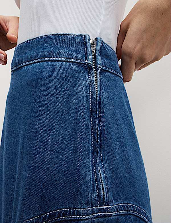 Denim High Waisted Maxi Asymmetric Skirt