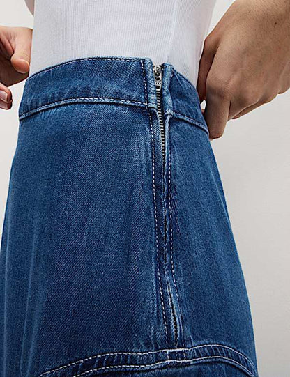 Denim High Waisted Maxi Asymmetric Skirt