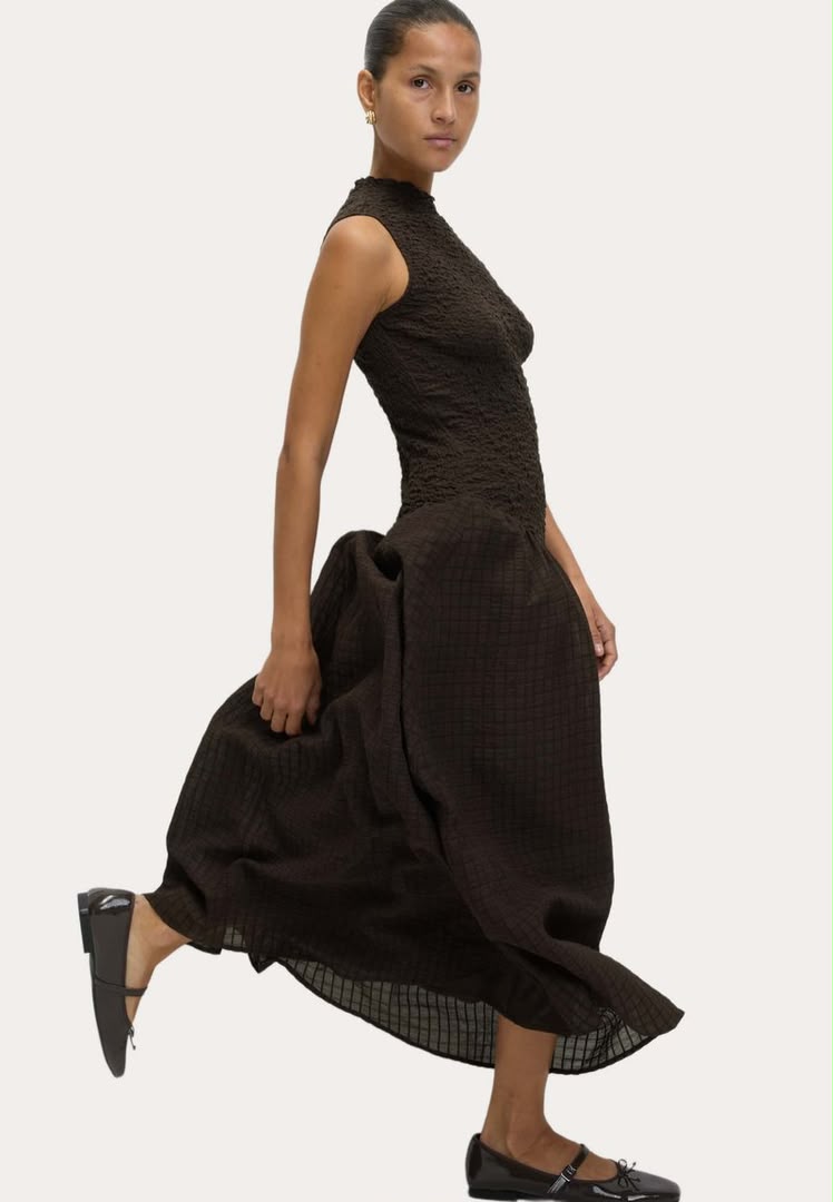Drop Waist Check Maxi Dress