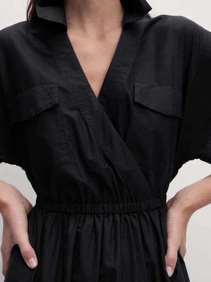 Pure Cotton V-Neck Midaxi Tiered Shirt Dress