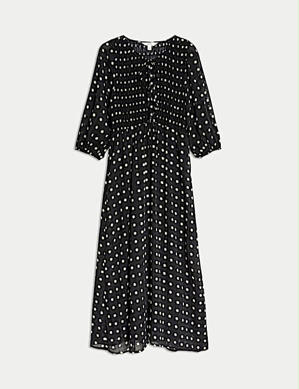Printed Tie Front Midaxi Shirred Dress