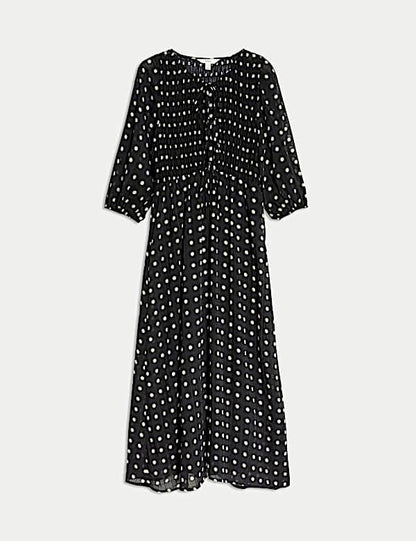 Printed Tie Front Midaxi Shirred Dress
