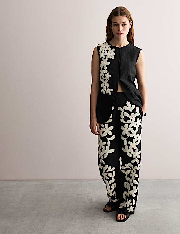 Linen Vex Floral Embroider