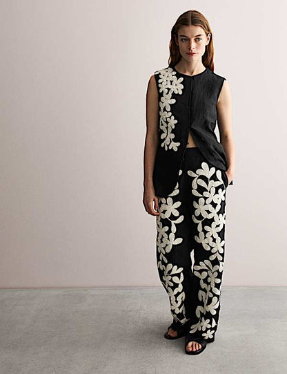 Linen Vex Floral Embroider