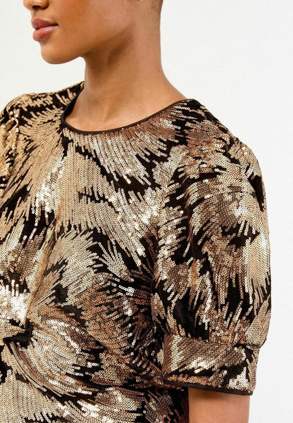 Puff Sleeve Black Velvet Gold Sequin Blouse
