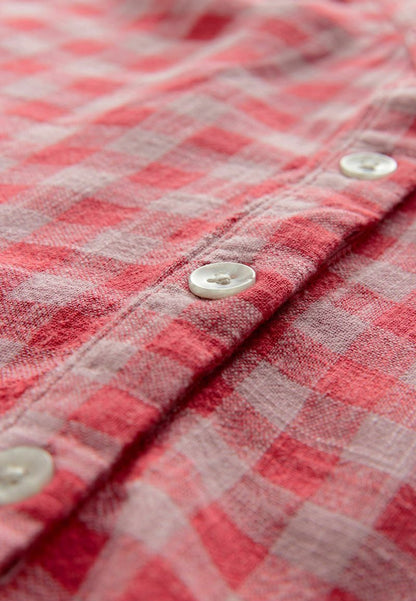 Blend Ruffle Sleeve Blouse - Pink Red Gingham